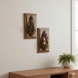 Holland Vtg 70s 3D Ceramic Hanging Plaque Mold Fruit Bowl Basket 16H x 9W